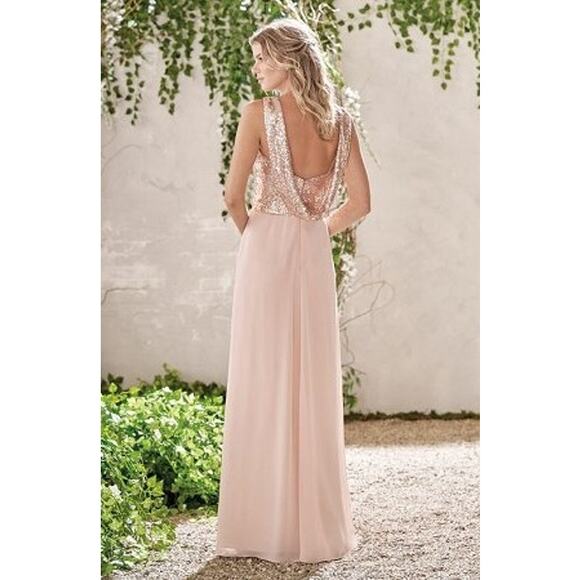 2724 NWT Jasmine B193005 Long Sweetheart Neckline Sequin & Poly Chiffon Dress - Picture 2 of 2